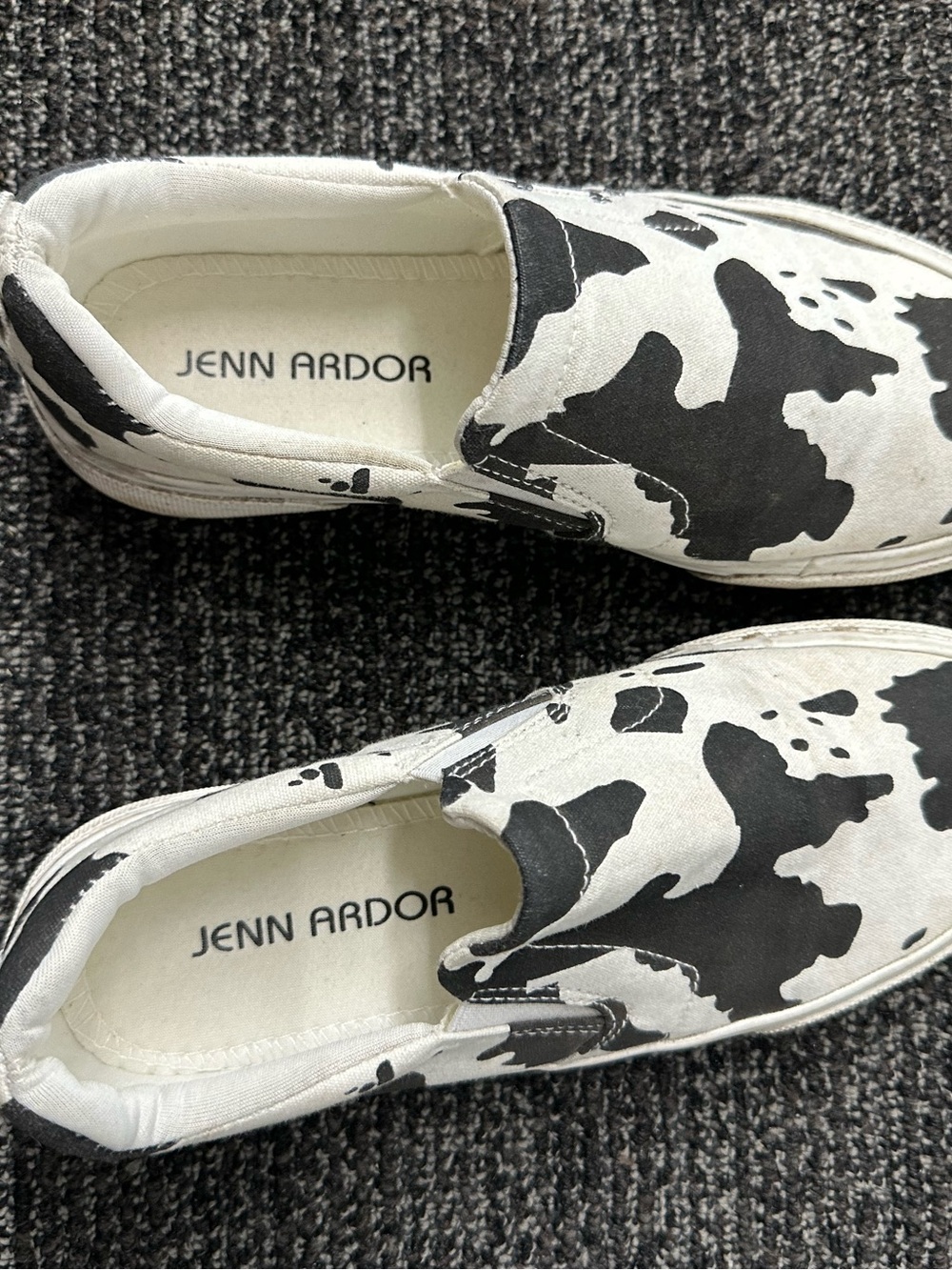 Jenn Ardor Black White Cow Print Slip-On Canvas Sneakers US 6.5 - Picture 10 of 11